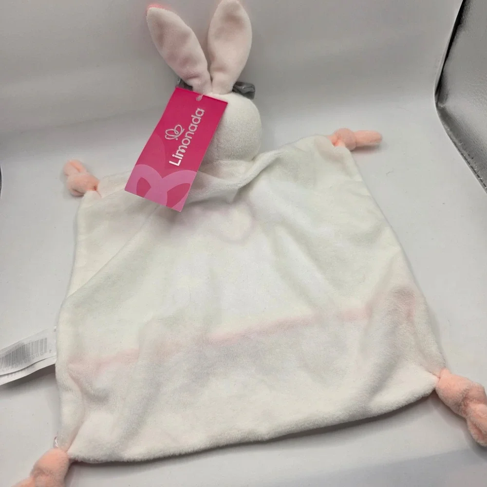 Limonada Baby Bunny Security Blanket Lovey White Pink Heart Plush Silver Bow NWT
